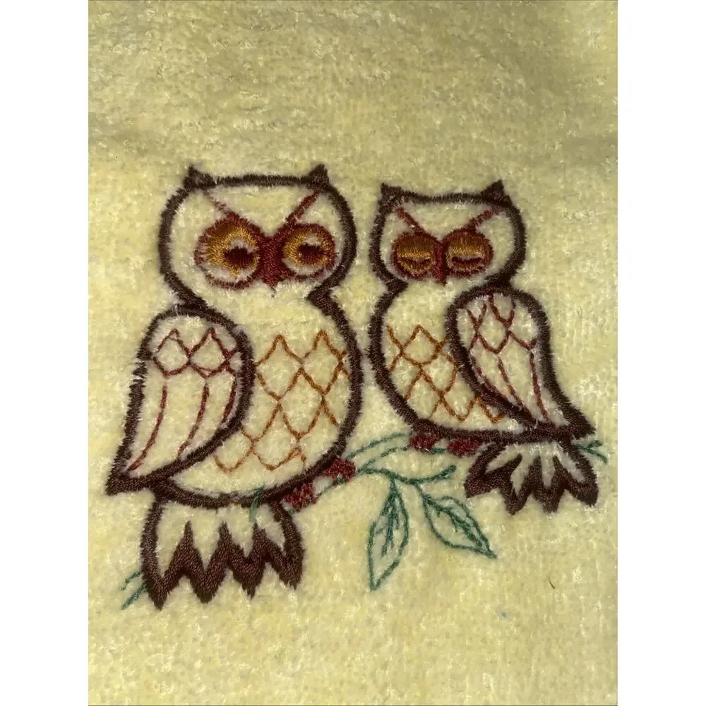 Vintage Cannon 4 Pc Yellow Towel Set Bath Hand Washcloth USA Owls Embroidered